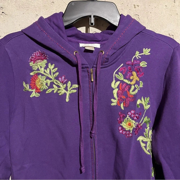 Sara Studio Embroidered Floral Purple Full Zip Sweatshirt Size Large - Picture 2 of 11